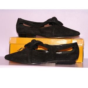 Cafe Piatto Black Suede Flats with Bow Size 8.5